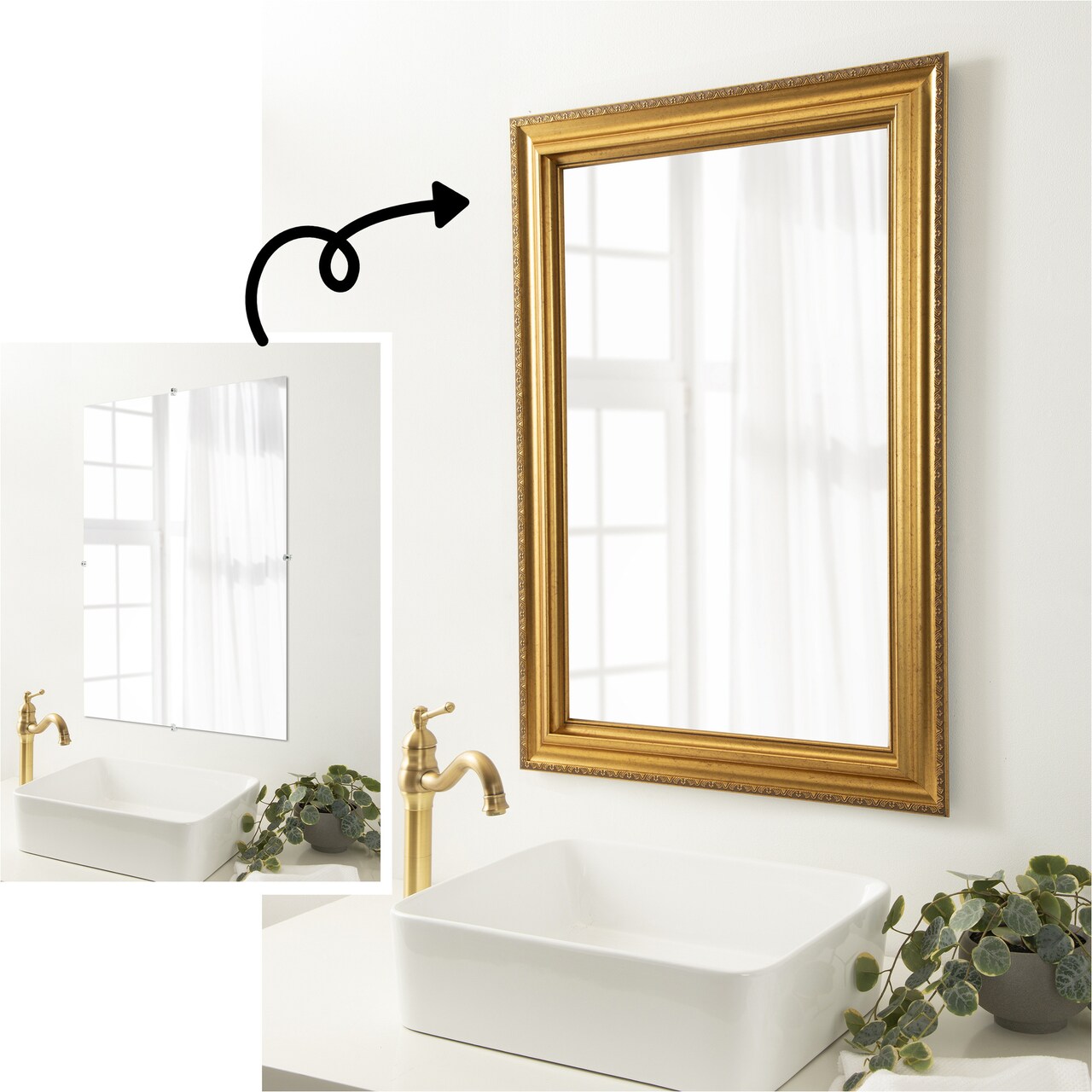 Amanti Art Mirror Makeover Bathroom Mirror Frame Border Kit - Fully Assembled Peel and Stick Frame - Mirror NOT Included - Parlor Trim